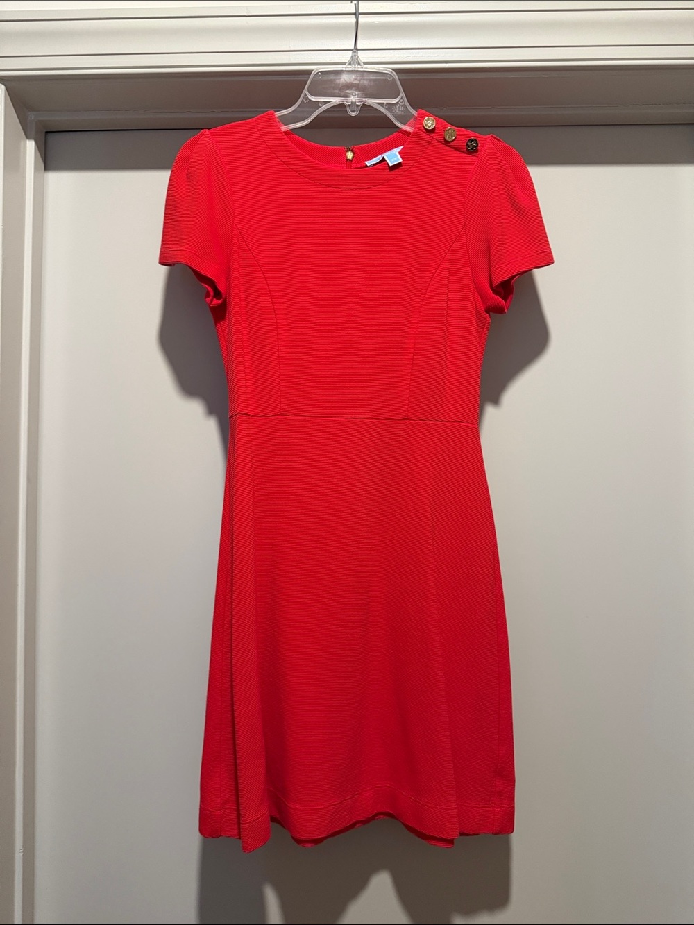 Draper James Bright Red Short-Sleeve A-Line Dress with Shoulder Buttons